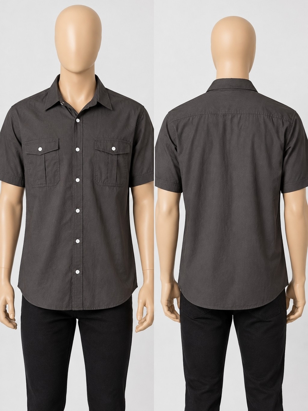 Kenneth Cole New York Short Sleeve Button-Down Shirt - Charcoal Gray